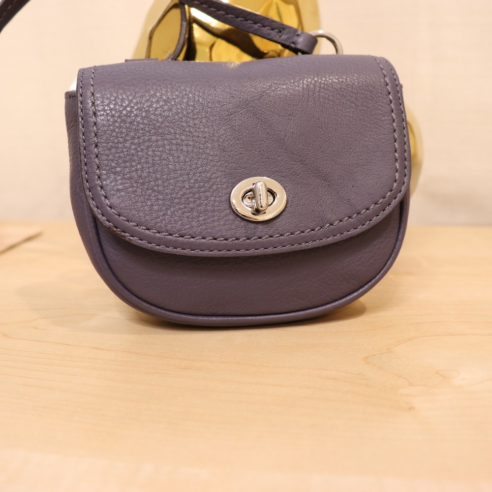Coach Mini Turnlock Crossbody Bag Purple‎ Pebble Leather Small Shoulder Purse